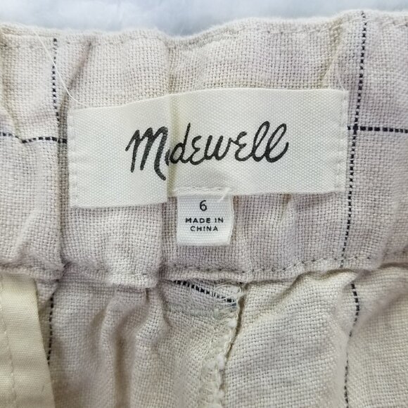 Madewell Pants Women's Sz 6 Windowpane Plaid Linen Pleated Wide-Leg Crop Beige - Picture 10 of 16